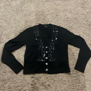 J. Crew Sequin Embellished Black Cardigan Merino Sweater Size Small